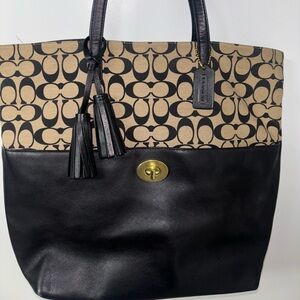 Coach Black and Tan Signature Tote